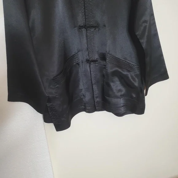 Mens Black Satin Vintage Chinese Tang Jacket (Mandarin Collar) - Picture 4 of 9